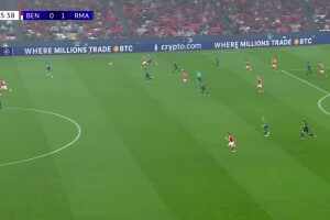 皇馬被扳平！維尼修斯前場被斷球，本菲卡快速反擊謝爾德魯普破門