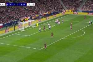 亞馬爾被五名馬競球員包夾將球傳出，奧爾莫射門打飛