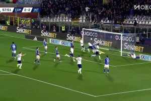 [进球视频] 国米让二追三！恰尔汗奥卢定位球助攻，邓弗里斯头球破门反超！