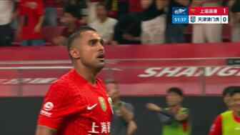 [进球视频]李新翔传球，莱昂纳多左脚劲射破门！海港1-0津门虎