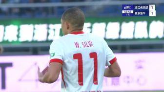 反越位！席尔瓦接长传单刀扳平比分！浙江队1-1青岛海牛！
