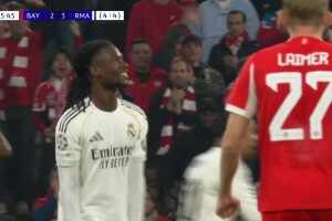 [红牌罚下]皇马少打一人！卡马文加拒绝归还球权拖延时间，两黄变一红被罚下