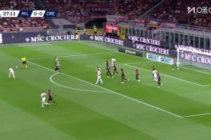 米兰0-1落后！泽尔宾精准传中，巴斯奇罗托头球破门