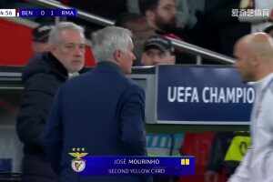 情緒激動！穆里尼奧不滿判罰怒斥裁判，連吃兩黃被罰上看臺